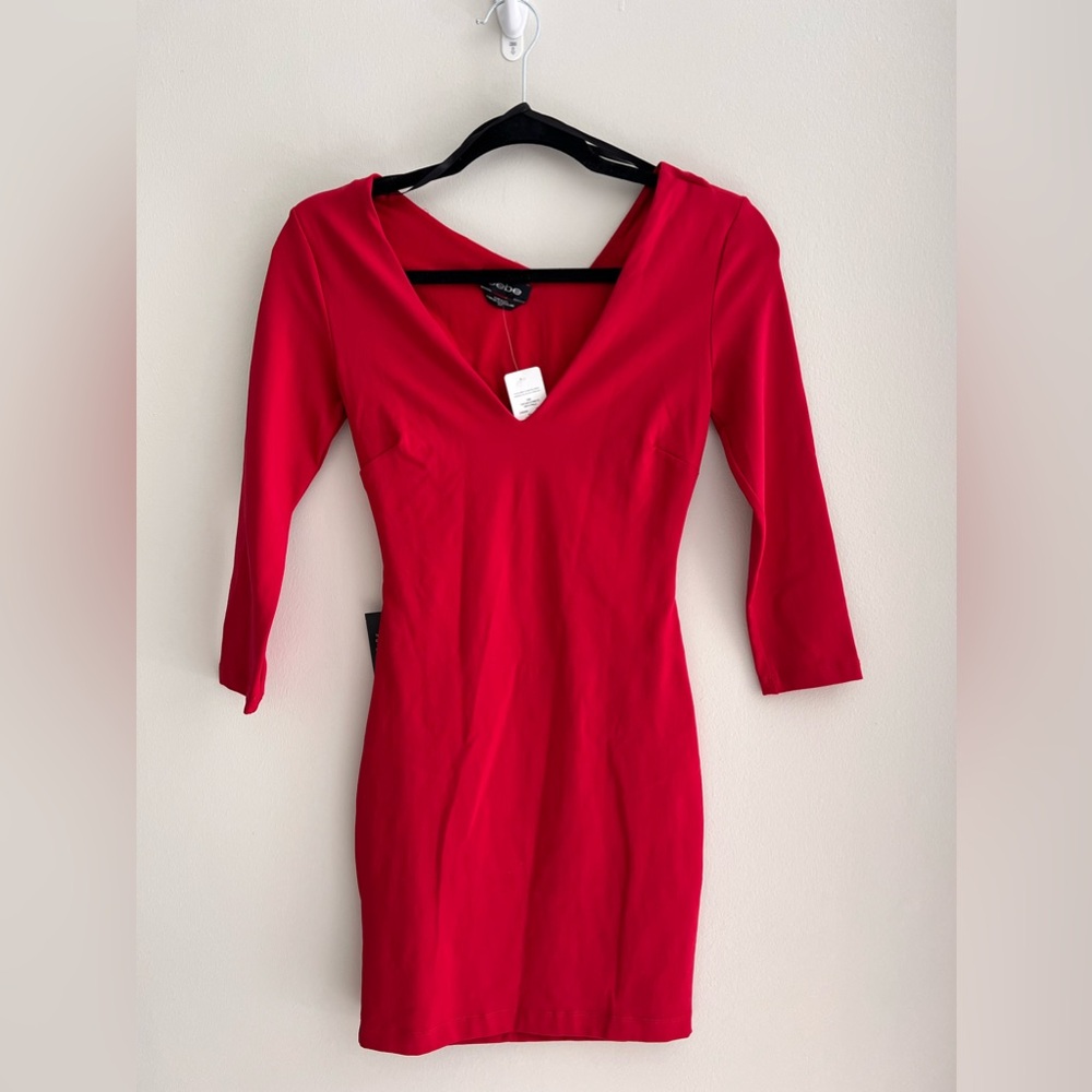 Very stylish Bebe red and black bodycon dress new with tags size small
